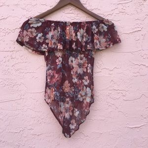 Charlotte Russe Sheer Floral Bodysuit
